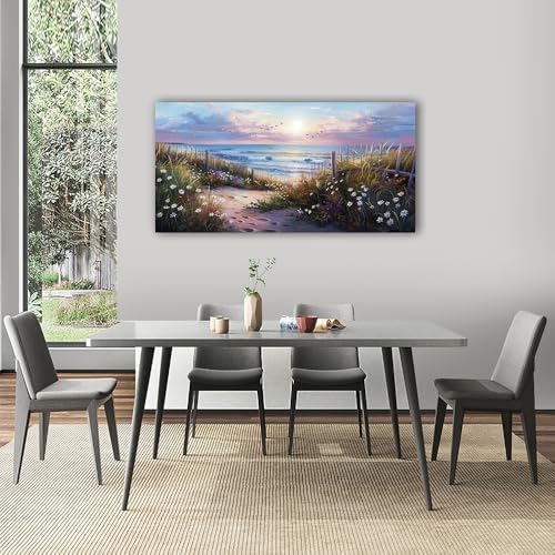 hyidecorart Canvas Wall Art For Living Room Wall DecorFor Bedroom Flower Beach Scenery Wall Painting Blue Ocean Pictures Artwork Office Decor Modern Framed Posters Home Decorations 20"X40" - Image 2