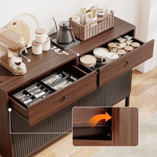 Mericonia Sideboard Buffet Cabinet Storage, Modern Wood Console Fluted Credenza - Image 3