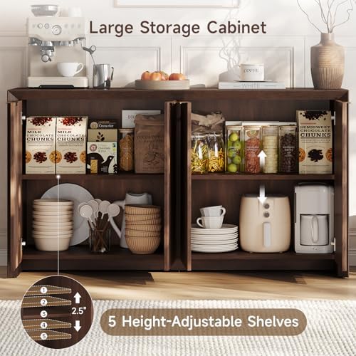 ONBRILL Modern Fluted Sideboard Buffet Cabinet with Storage, Dark Walnut - Image 6