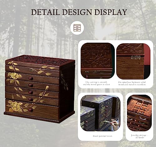 Vintage Wooden Jewelry Box for Women, 7-Layer Hand-painted Organizer - Image 6