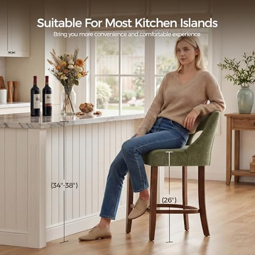UVV Bar Stools Set of 6, Upholstered Counter Height Bar Stools, Modern Counter Stools with Wood Legs for Kitchen Island Dining Room Bar, Green - Image 5