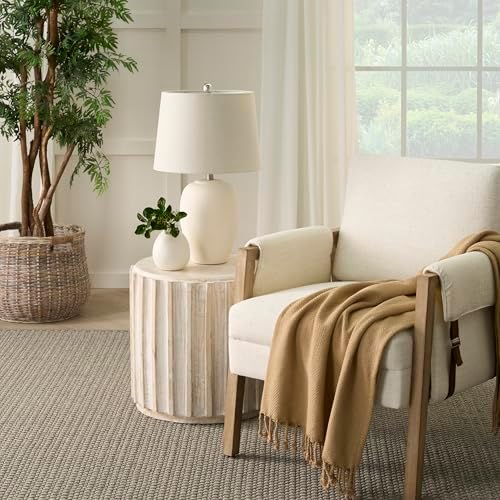 Nourison Home 23" Natural White Ceramic Jar Table Lamp for Bedroom, Living Room, Dining Office, with Off-White Shade - Image 6