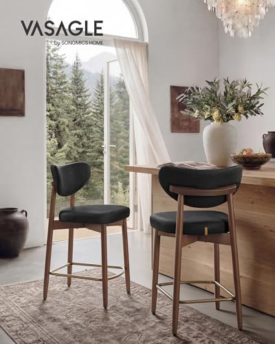 VASAGLE Wooden Bar Stools Set of 2, Synthetic Leather, Ink Black - Image 3