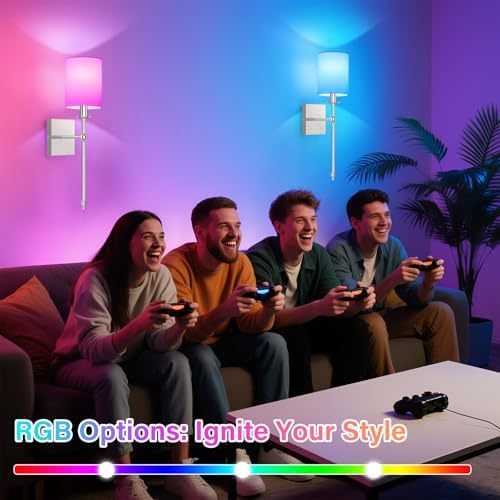19 Inch Battery Operated Wall Sconces Set of 2 with Remote, Brushed Nickel Rechargeable Wireless Wall Lights with White Fabric Shade, Cordless Wall Lamps with Dimmable Detachable Bulbs for Bedroom - Image 6