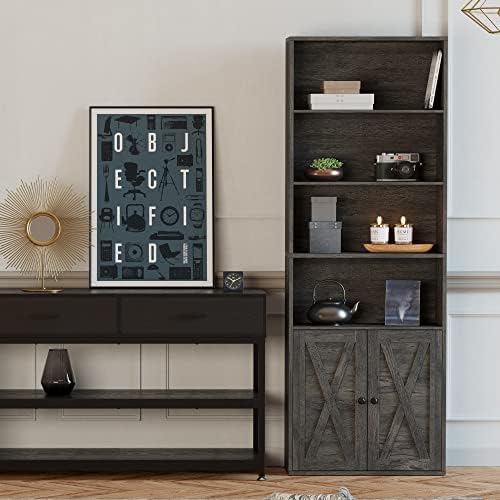 IRONCK Industrial Bookshelves and Bookcases with Doors Floor Standing 6 Shelf Display Storage Shelves 70 in Tall Bookcase for Home Office, Living Room - Image 6