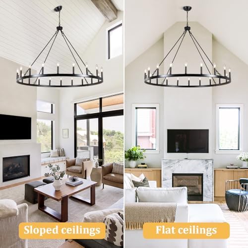 Black Wagon Wheel Chandelier, 20 Light Large Farmhouse Industrial Rustic Chandelier, 48 Inch Round Ceiling Pendant Light for Dining Room Living Room Entryway Foyer - Image 3
