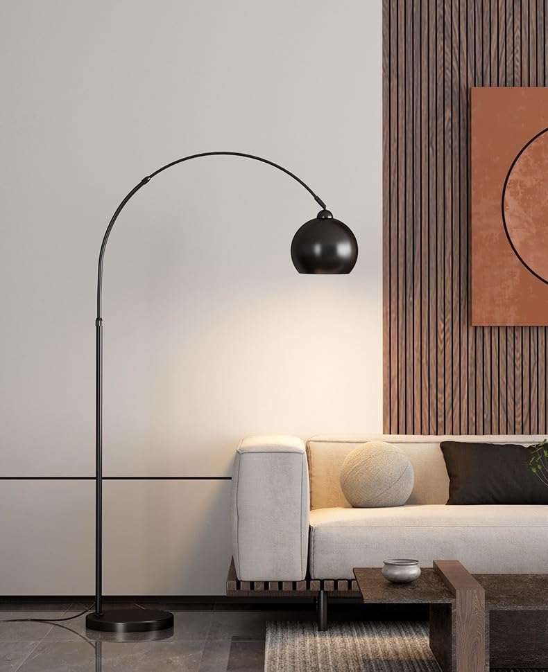 Modern Arc Floor Lamp with Chrome Dome Shade, Height Adjustable 59-74in, for Living Room Bedroom Study,Office,Industrial Style Decorative Lights (Black) by Unknown