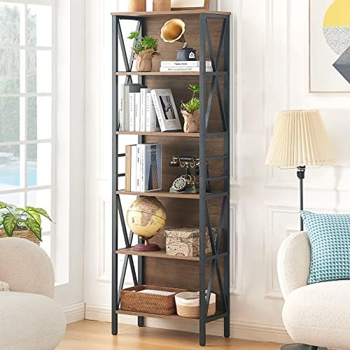 HOMISSUE Tall Bookshelf, 6-Tier Book Shelf, Rustic Wood Metal Bookshelves and Bookcases, Freestanding and Industrial Open Bookcase for Home Office, Living Room and Bedroom, Vintage Brown by Homissue