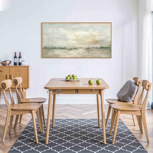 LHIUEM Large Abstract Green Gray Pastel Framed Canvas Wall Art,Neutral Landscape Wall Decor,Modern Watercolor Lake Artwork,Beige Textured Illustrations Art for Living Room,Bedroom,Office- 20"x40"x1 - Image 5