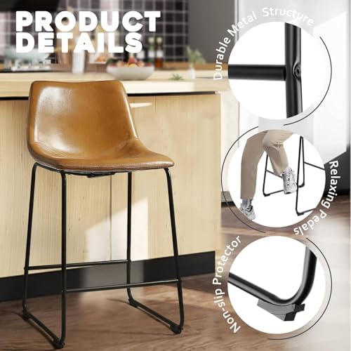 Waleaf 26 Inch Counter Height Bar Stools Set of 3, Faux Leather Bar Chairs - Image 3