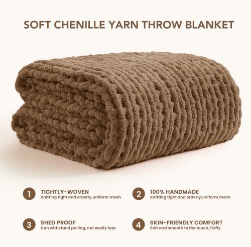 L'AGRATY Chunky Knit Throw Blanket for Couch, 50'' x 70'' Knit Throw, Brown - Image 3