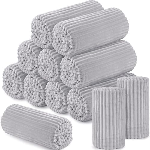 Buryeah 12 Pcs Flannel Blankets Bulk,Fall Outdoor Wedding, Light Gray by Buryeah