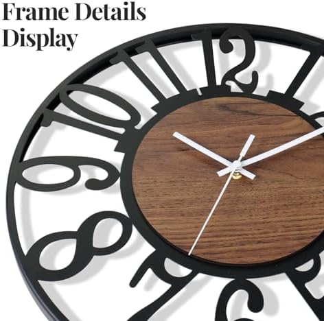 Cuspin Large Wall Clock for Living Room, 24 Inch Wood Metal Farmhouse Clock - Image 3