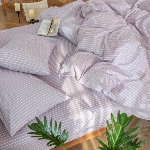 MooMee Striped Duvet Cover Set 100% Washed Cotton Linen Like King - Image 5