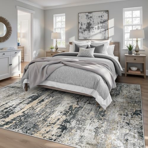 pmtsns Area Rugs 6x9 for Living Room: Washable Rug Modern Abstract Neutral Soft Non-Slip Low-Pile Indoor Carpet for Bedroom Dining Room Playroom Home Office (Black Grey Brown, 6'x9') - Image 2