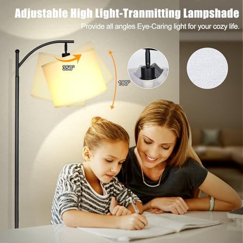 mukuxin LED Floor Lamps for Living Room, 12W 1200LM Modern Arc Floor Lamp with Remote & Adjustable Linen Lampshade, 12 Color Temperature Stepless Dimmable Tall Standing Lamp - Image 4