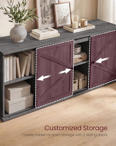 VASAGLE Farmhouse TV Stand for 65'' TV, Media Console, Sliding Barn Doors - Image 4
