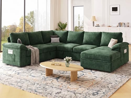106'' Modular Sectional Sofa with Pull Out Bed, Sleeper Sofa, Green - Image 2
