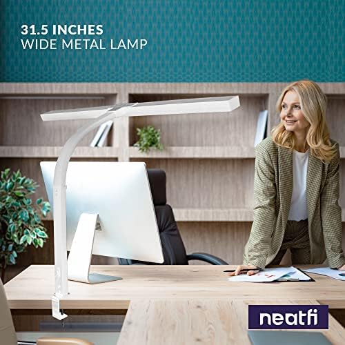 Neatfi 3,000 Lumens LED Desk Lamp with Clamp | Dimmable | 5 Brightness Levels & 5 Light Modes | Memory Function | Eye-Caring Flexible Lamp for Home & Office (31.5 Inches, White) - Image 3