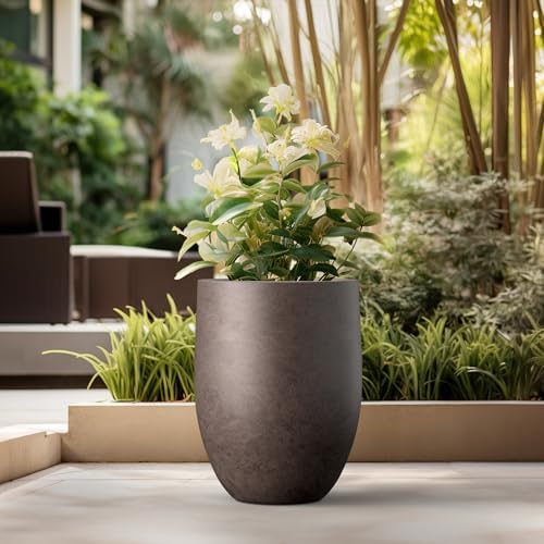 Kante Large Round Bullet Char Brown Concrete Planter 21.7" Tall, Outdoor - Image 6
