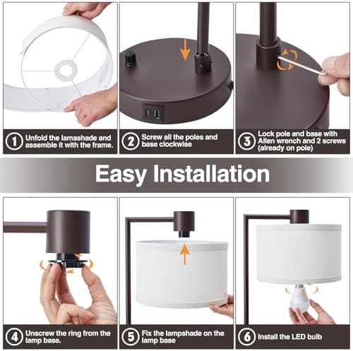 Luvkczc Table Lamp Set of 2, Dimmable Bedside Lamp for Night Stand, USB A+C - Image 6