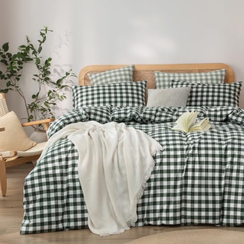 BESTOUCH Gingham Cotton Duvet Cover Set Green Oversized King by BESTOUCH