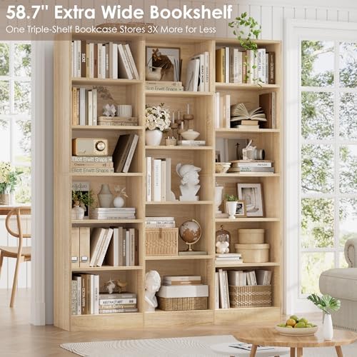FACBOTALL Triple Wide Bookshelf, Large Bookshelf with 17 Display Shelves - Image 5