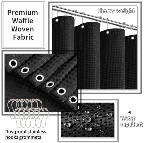 XLHOMO Black Bathroom Set, Bathroom Set with Shower Curtain and Rugs - Image 6