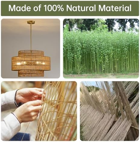 24" Rattan Chandelier for Dining Room, Large Boho Pendant Light - Image 3