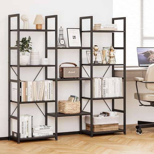 NUMENN Triple Column 4 Tier Bookshelf with 11 Adjustable Shelves, Black - Image 2