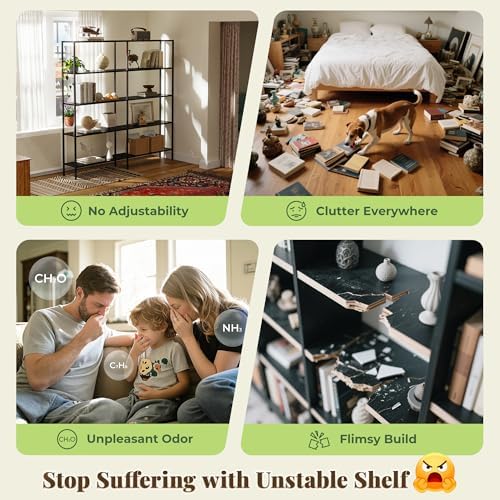 Huuger 4 Tier Bookshelf, L Shaped Corner Bookshelf with 8 Open Shelves, 49.4 Inch Straight Wide Bookcase with Metal Frame and Wooden Board, Adjustable Feet, Black - Image 5
