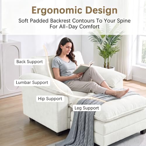 Homall Sofa Accent Chair with Ottoman, 35" Reading Chair, White - Image 4