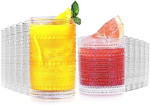 Vintage Hobnail Drinking Glasses Set of 12-14 oz Old Fashioned Water Glass Cups & 11 oz Cocktail Glasses, Aesthetic Kitchen Bar Tumbler Glassware Gifts Sets for Smoothie, Juice, Coffee, Wine by Lvtrupc