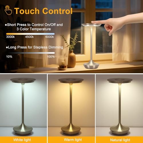 2 Pack LED Rechargeable Cordless Table Lamps, Silver - Image 3