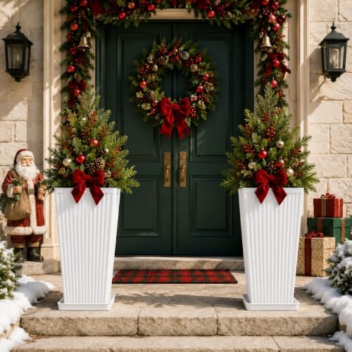 NicBex 24" Tall Planters for Outdoor Plants Set of 2 Square Fluted,White - Image 6