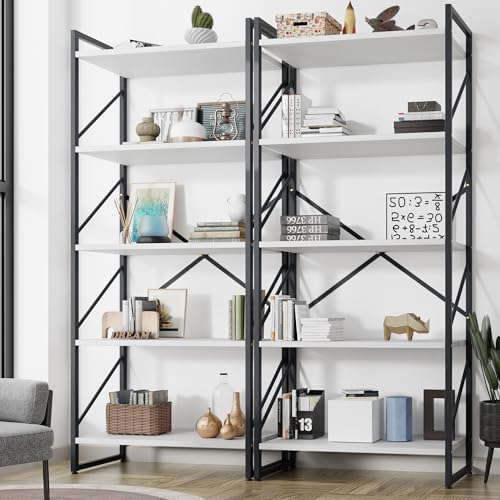 Shintenchi 2-Tier Bookshelf: Tall Industrial Bookcase for Living Room/Home/Office, Modern Book Holder with Storage Rack Shelves - White by Shintenchi%7CFurnitureMadeforRealLife