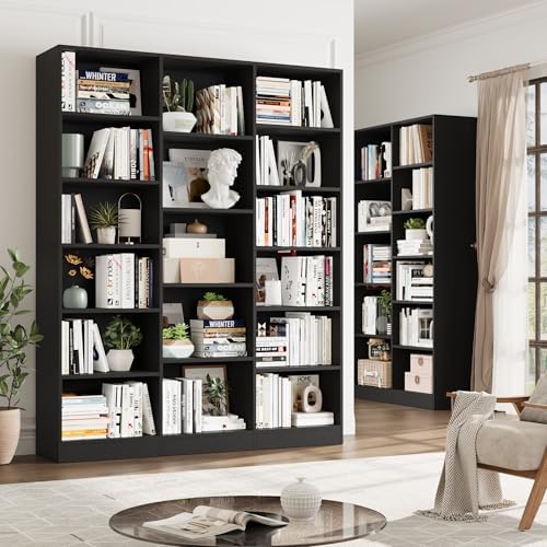 FACBOTALL Triple Wide Bookshelf, Large Bookshelf with 17 Display Shelves - Image 4