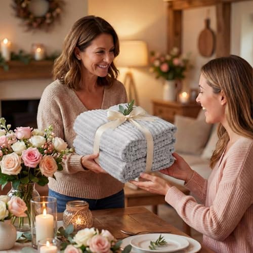 Buryeah 24 Pcs Flannel Blankets Bulk,Fall Outdoor Wedding, Light Gray - Image 5