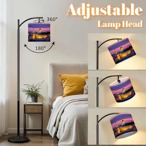 Arc Floor Lamp Old City Jerusalem Dimmable Modern Standing Lamp with Remote Adjustable Drum Shade Footswitch Tall Pole Lamp for Living Room Bedroom - Image 3