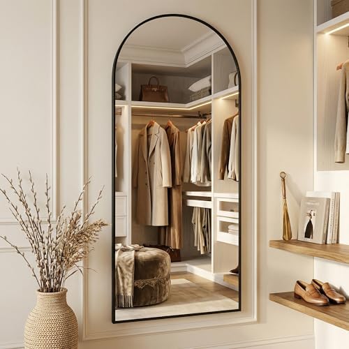 Suidia 71"x27" Arched Full Length Mirror with Stand, Black Floor Mirror - Image 3