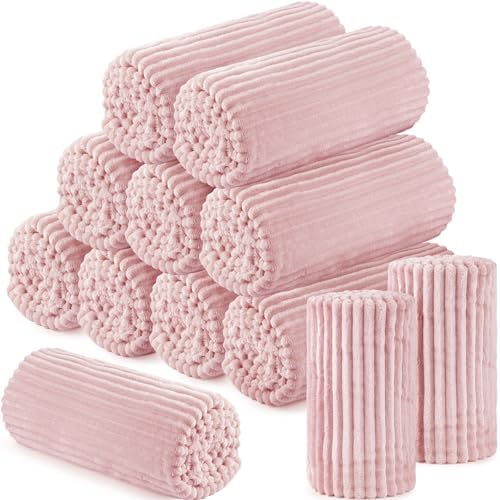Buryeah 12 Pcs Flannel Blankets Bulk,Fall Outdoor Wedding, Light Pink by Buryeah