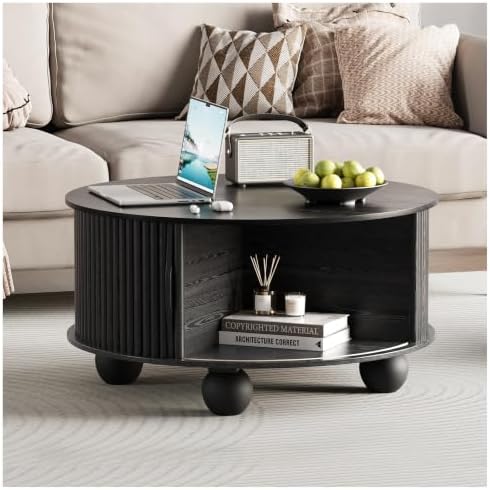 JOINICE 31.5" Round Coffee Table with Storage,Unique Bun Feet,Black - Image 7