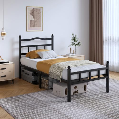 SHOANED Metal Bed Frame with Headboard & Footboard - 14 Inch Twin XL Size Heavy Duty Bedframe Black Basic Steel Slats Platform No Box Spring Needed/Easy Assembly/Noise Free by SHOANED