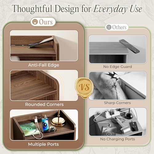 Huuger Nightstand with Charging Station, USB-C Port, End Table - Image 5