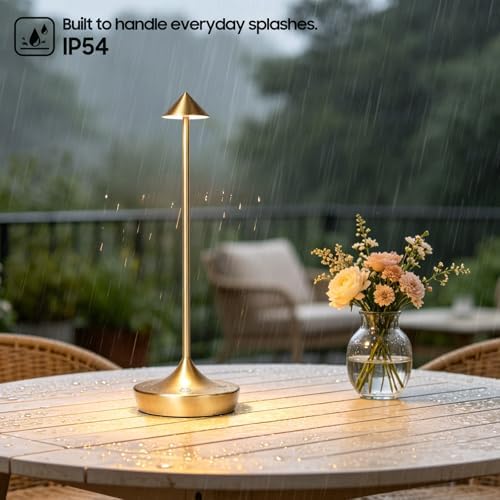 Cordless LED Table Lamp, Rechargeable, 3 Color Dimmable, Gold - Image 5