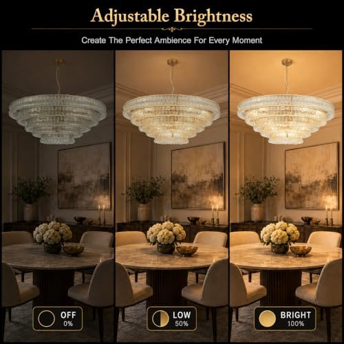 48" 5-Tier Clear Ripple Glass Chandelier, 20-Light Round Brass Chandelier - Image 6
