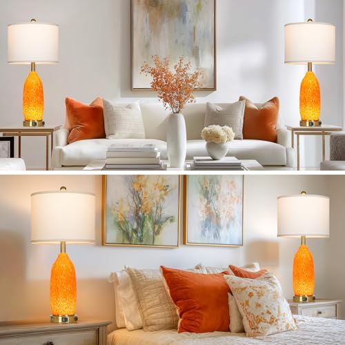 Rinweey 26" Modern Orange Glass Table Lamp Set of 2,Bedside Lamps with USB A+C Ports & AC Outlet, Nightstand Lamp with 3-Way Dimmable Touch Control Night Light for Bedroom Living Room(Bulbs Included) - Image 5