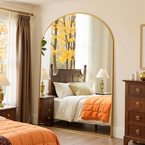 Oversized Floor Mirror, 82"x44" Arched Full Length Mirror, Gold - Image 3