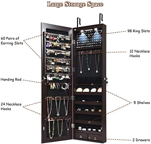 GIANTEX Wall or Door Mounted Jewelry Armoire with Full Length Mirror, 47.5" - Image 4