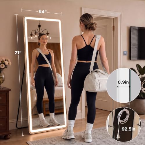 21"x64" Full Length Mirror with Lights, Standing Mirror - Image 2